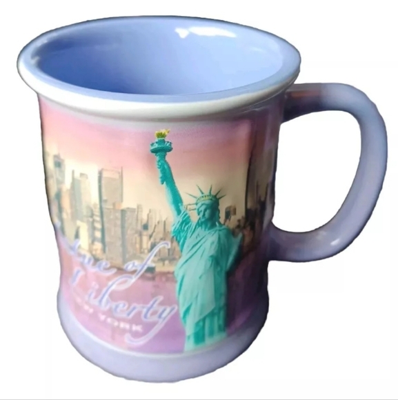 Statue of Liberty Museum Store New York Ceramic Coffee Mug Watercolors Purple - Picture 2 of 8